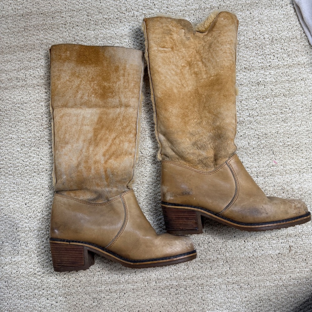 1970s Blondo for L.L. Bean shearling-lined leather and suede boots Tan 10 - Picture 4 of 13